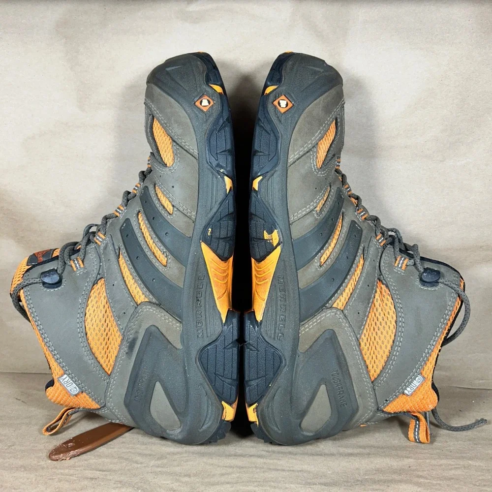 Merrell Moab 2 Mid Work Boots Mens 10.5 Grey Orange Solid Waterproof J35097